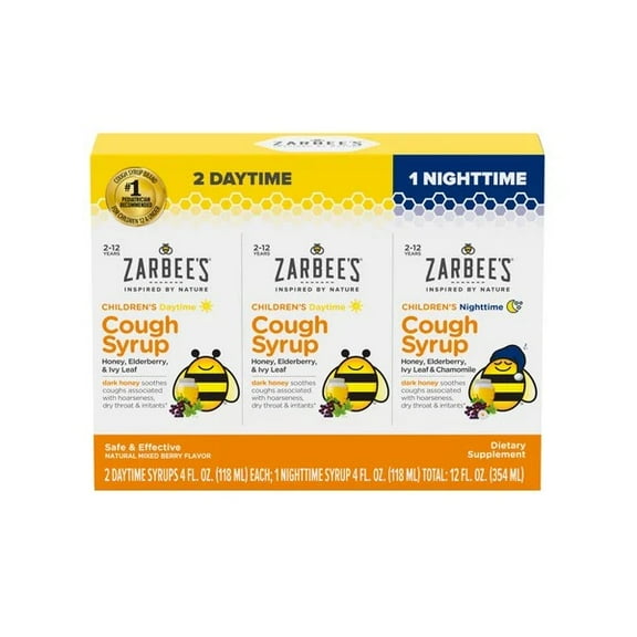 Zarbee's 2 Daytime 1 Nighttime Children's Cough Syrup For Ages 2-12