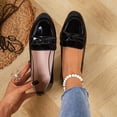 thumbnail image 2 of Black Women's Fashion Casual Loafers Solid Color Round Toe Covered Heel Flat Soft Sole Shoes Loafers Bow Detail Casual Wear Size 7, 2 of 9