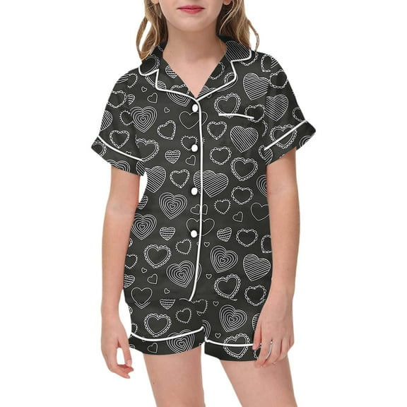 Toddler Girls Silk Pajamas Set Alphabet Printed Button Down Tops With Shorts 2PCS Summer Kids Pajamas Nightgown Girls Pajama Sets Size 4-5T
