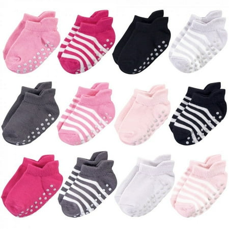 UPC: 0660168631692 | Touched by Nature Baby and Toddler Girl Organic Cotton Socks with Non-Skid Gripper for Fall Resistance Pink Black 6-12 Months