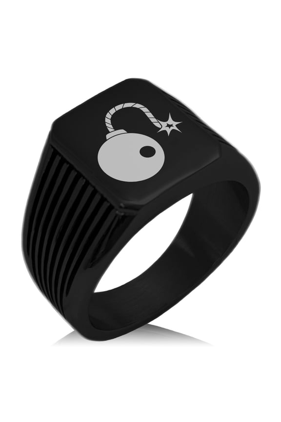 Stainless Steel Pirate Bombardier Icon Needle Stripe Pattern Biker Style Polished Ring