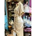 thumbnail image 3 of Gold Satin Collared Single-Breasted Tie-Waist Short Sleeve Shirt Dress, 3 of 4