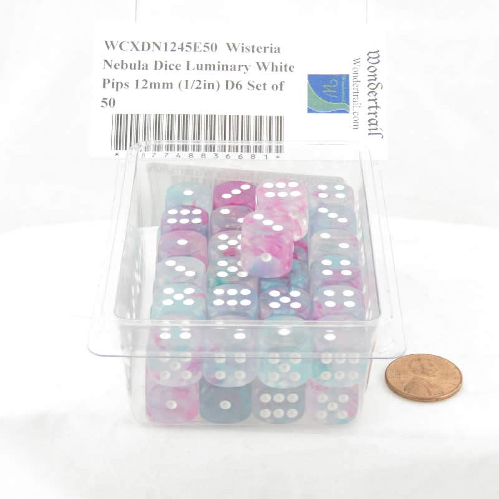 Wisteria Nebula Dice Luminary with White Pips 12mm (1/2in) D6 Set of 50 Wondertrail