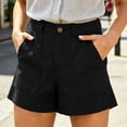 thumbnail image 3 of Bloomae Twill Shorts for Women Loose Wide Leg Comfy Stretch Pull on Short Pants Casual Button Elastic High Waisted Beach Vacation Shorts with Pockets, 3 of 9