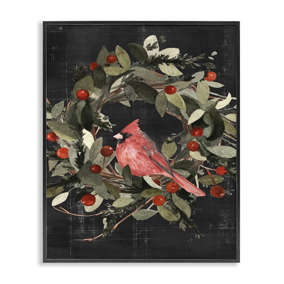Stupell Industries Farmhouse Red Cardinal In Wreath Black Framed Giclee Art, 16 x 20, by Emma Scarvey