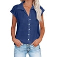 thumbnail image 1 of CHOK Linen Shirts for Women Button down Short Cap Sleeve Blouse Loose Comfy Fitted V Neck Collared Causal Basic Shirts for Work (Large  Light Blue 49), 1 of 6