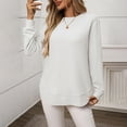 thumbnail image 5 of Holzkary Women's Crew Neck Long Sleeve Shirts Waffle Knit Loose Tops Basic Tees 2025 Casual Comfy Fall Outfits Clothes Side Split Basic Loose Tops 2025 Crew Neck Tops A Little Run Big White Xxl, 5 of 8