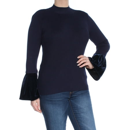 INC - INC Womens Navy Velvet-cuff Mock-neck Long Sleeve Sweater Size: L