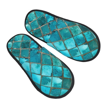 

JUNZAN Square Glass Mosaic Slippers for Women House Shoes Non Slip Indoor/Outdoor Pineapple And Cactus Designs-Medium