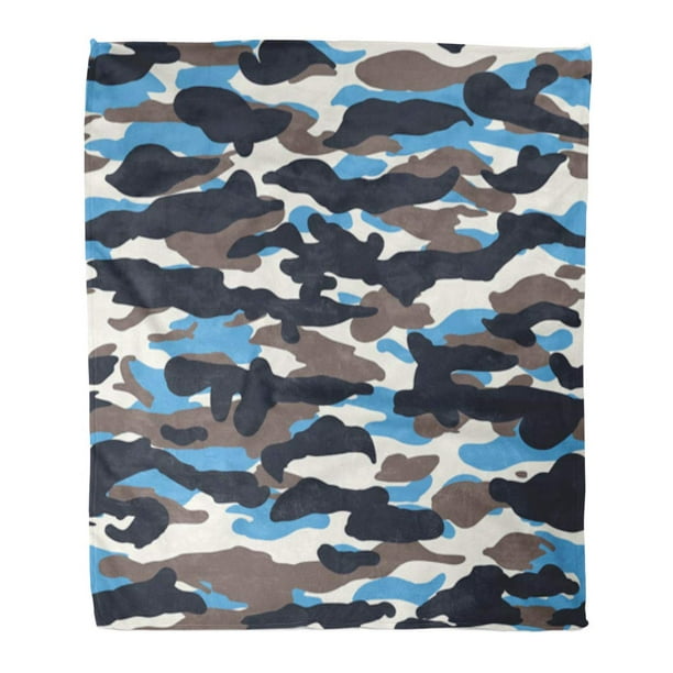 HATIART Flannel Throw Blanket Camo Beige Blue and Black Wide Stripes  Camouflage Pattern Soft for Bed Sofa and Couch 50x60 Inches 