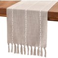 thumbnail image 1 of Rustic Linen Table Runner Farmhouse Style Table Runners 72 inches Long Embroidered Table Runner with Hand-Tassels for Party, Dresser Decor and Dining Room Decorations(Light Coffee, 13.7"×72"), 1 of 5