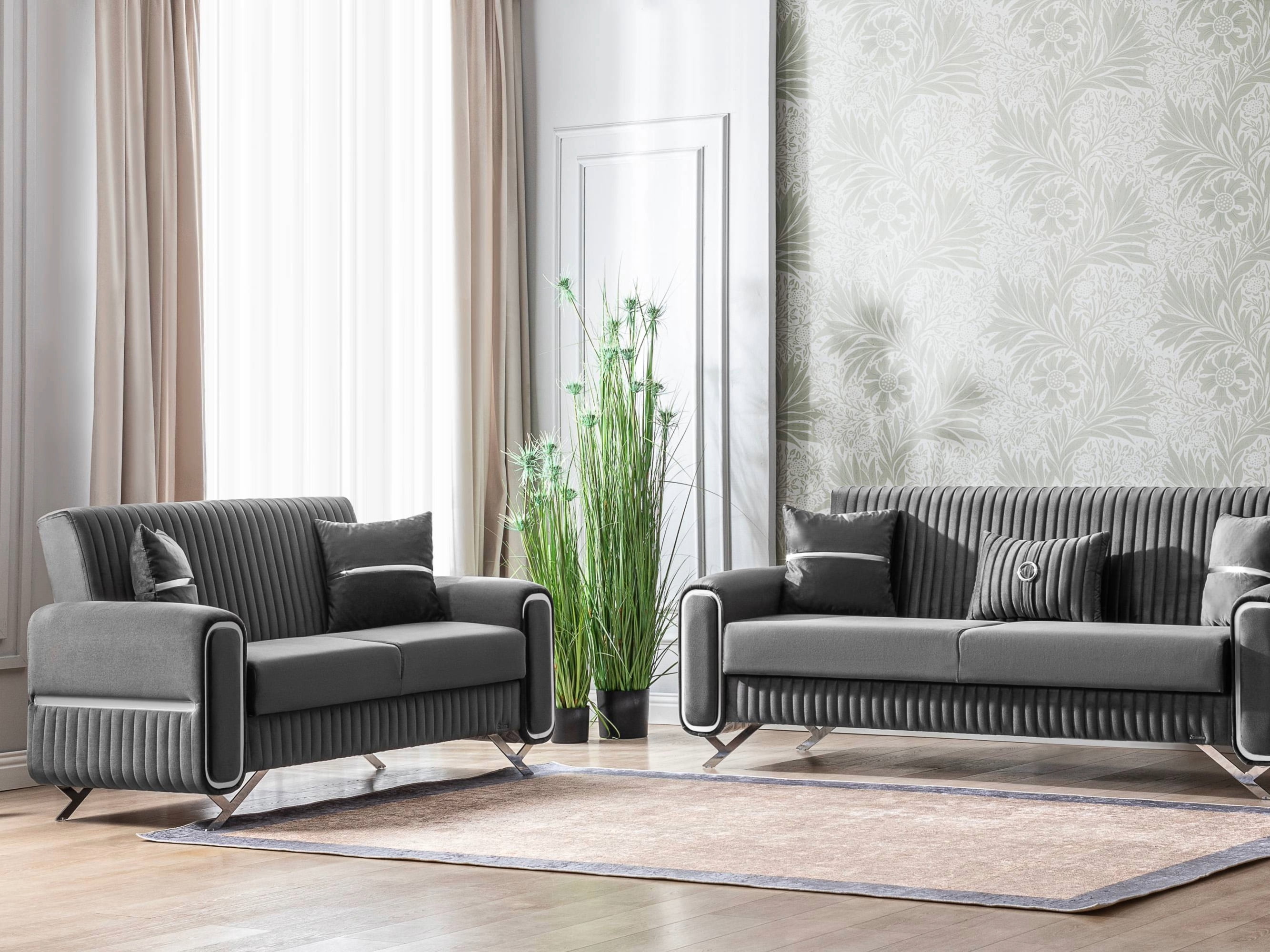 Ottomanson 67" Convertible Loveseat Sleeper with Storage, Modern Microfiber Sofa for Small Spaces, Gray