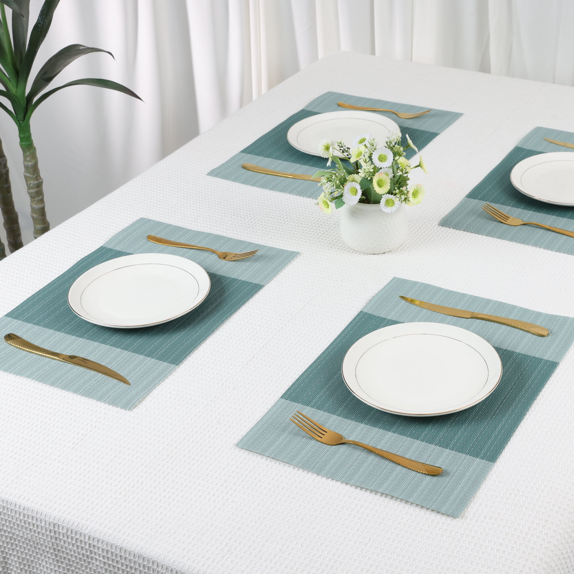 Unique Bargains Set of 6 Easy Clean Placemats for Kitchen Dining Table Decor Green