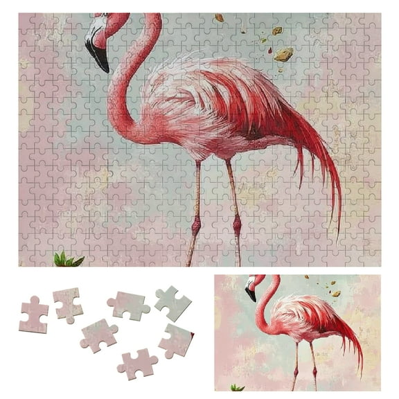 Patifu Wooden Jigsaw Puzzle Flamingo Fruit Surrealism Gift for Family Friends 300 PCS