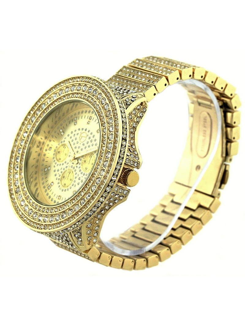 Men's Big heavy Gold -tone ice-out clubbing watch 60mm 15mm thick