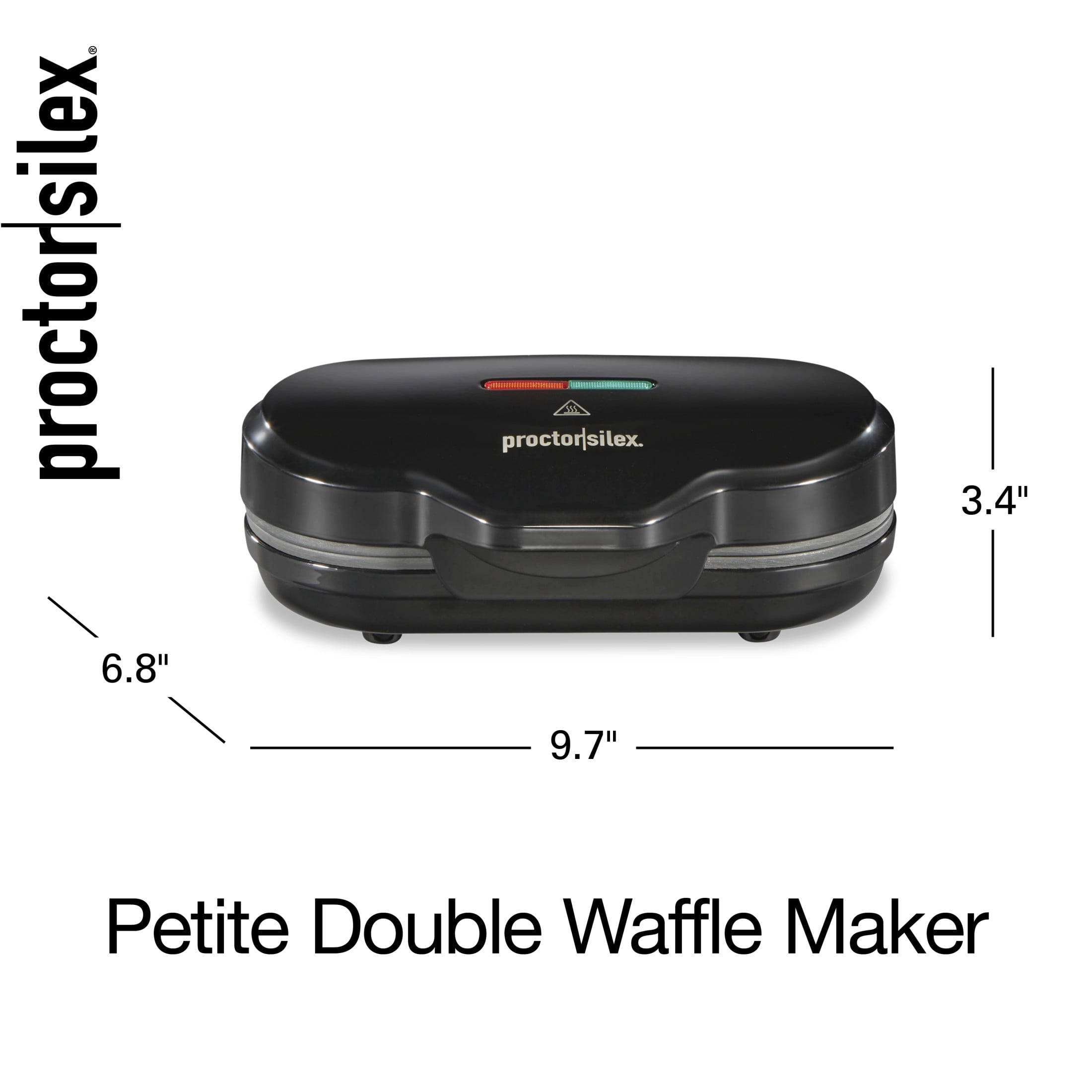Proctor Silex Double Mini Waffle Maker with Nonstick Grids, Makes 4 in. Round Waffles, Black