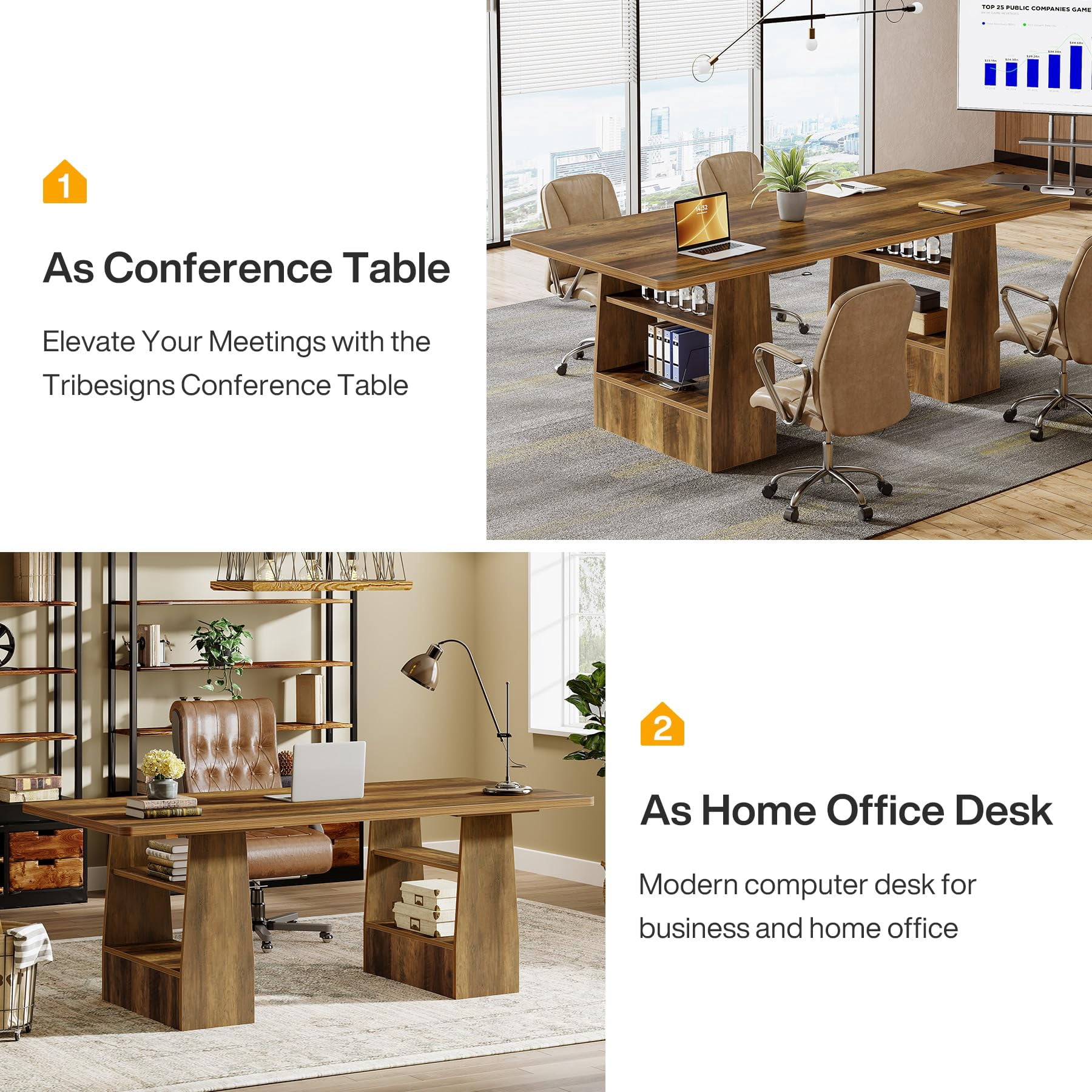 Tribesigns 63 Inch Executive Desk with 5-Tier Shelf, Office Desk with Faux Natural Textured, Large Wooden Computer Writing Table Business Furniture for Home Office