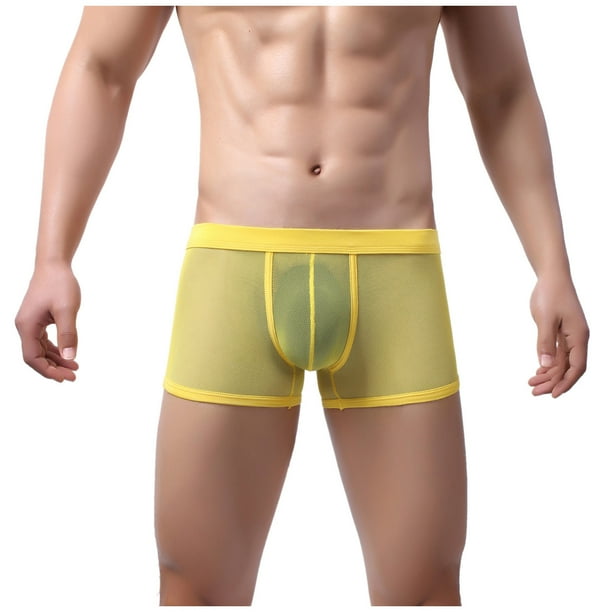 Gibobby Lencería para sexo Ropa interior de malla para hombres Deportes Cintura media Hombres Ocio Ropa interior sexy Íntimos transpirables(Amarillo, L)