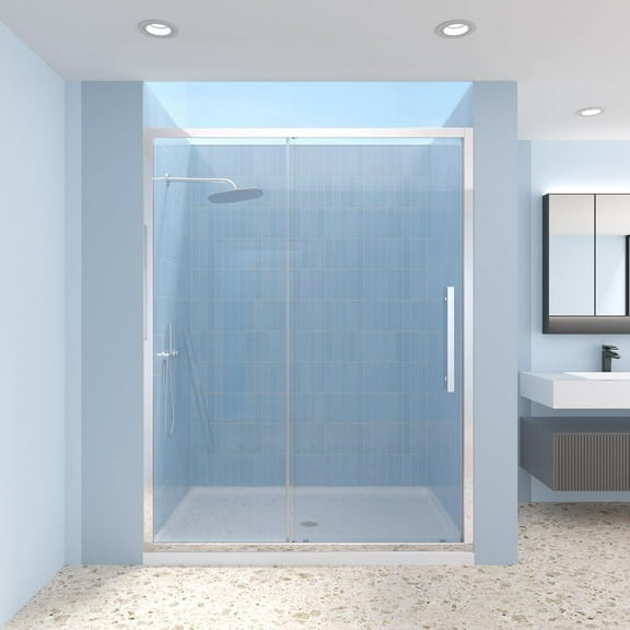 50"-54" x 72"H Semi-Frameless Sliding Shower Door with Magnetic Seal and Tempered Glass,