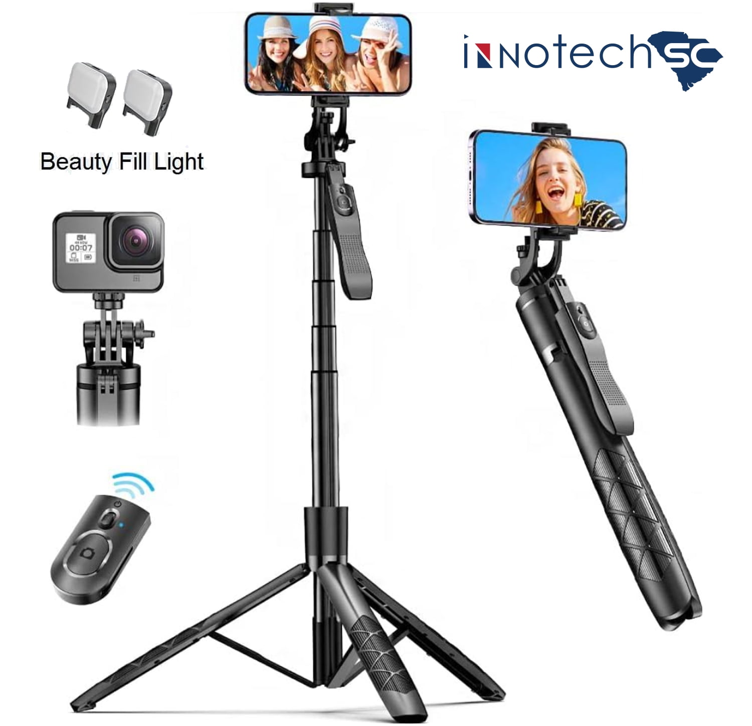 INNOTECHSC All in One 60" Video Tripod with Wireless Remote 360°, Black