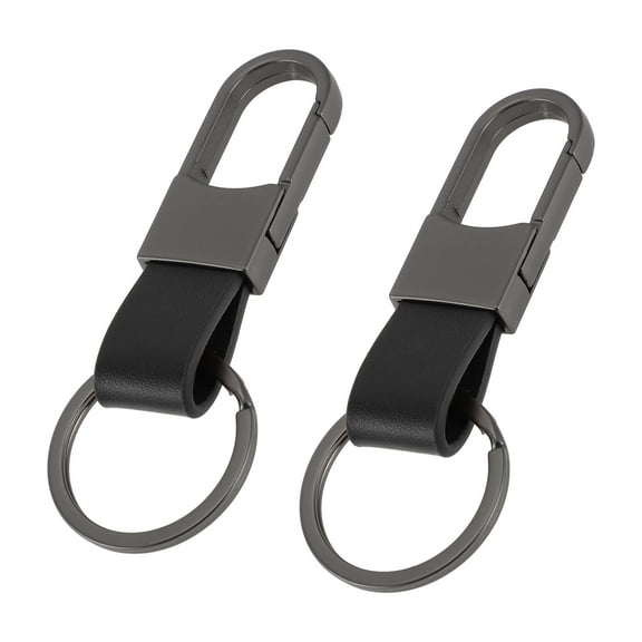 Unique Bargains Car Keychain Universal Key Chain with Ring for Key Fobs for Home Leather Zinc Alloy Black 2Pcs