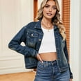 thumbnail image 4 of Chaqueta Vaquera Básica de Larga, Ajustada, Elástica y con Botones para Mujer Azul Oscuro M, 4 of 10