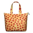 thumbnail image 1 of Travel Tote Bag with Pizza Pattern Funny Cartoon Prints Large Capacity Weekender Bag Featuring Delicious Cheese Pepperoni Designs, Lightweight Multipurpose Bag for Pizza Lovers, 1 of 5