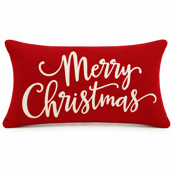 Christmas Pillow Covers Decorations Red Merry Christmas Farmhouse Throw Pillow Covers Great Gift for Christmas 12" x 20" 1 Pack