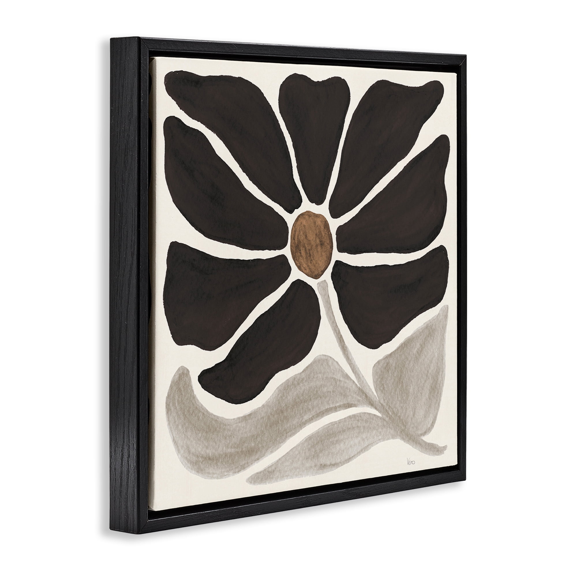 Stupell Industries Modern Neutral Flower Botanical & Floral Painting Black Floater Framed Art Print Wall Art, 25 x 25