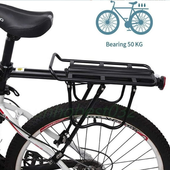 Rear Bike Rack, 115lbs 50KGS Bike Cargo Racks Frame Aluminum Alloy Universal Adjustable Cycling Equipment Stand Footstock Bicycle Luggage Carrier Bike Rack Rear with Reflector for 26"-29" Frames