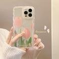 thumbnail image 3 of Tulip Flower Case for iPhone 13 Pro Max, Cute Floral Leaves Pattern Curly Wave Frame Shape Lace Design Phone Case Clear Slim Soft Shockproof Protective TPU Bumper Cover for Women Girls - Pink, 3 of 18