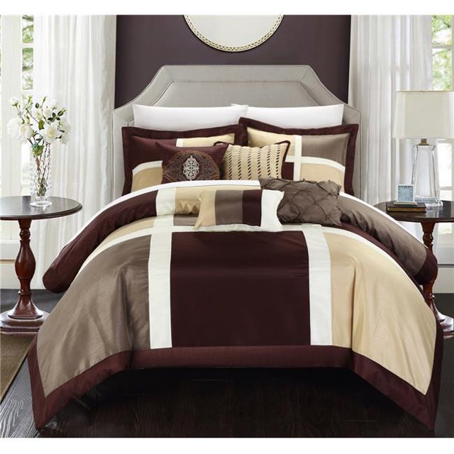 Chic Home CS1763-US Belissa Ultra Plush Micro Mink Waffle Textured Comforter Set - Brown - Queen - 7 Piece