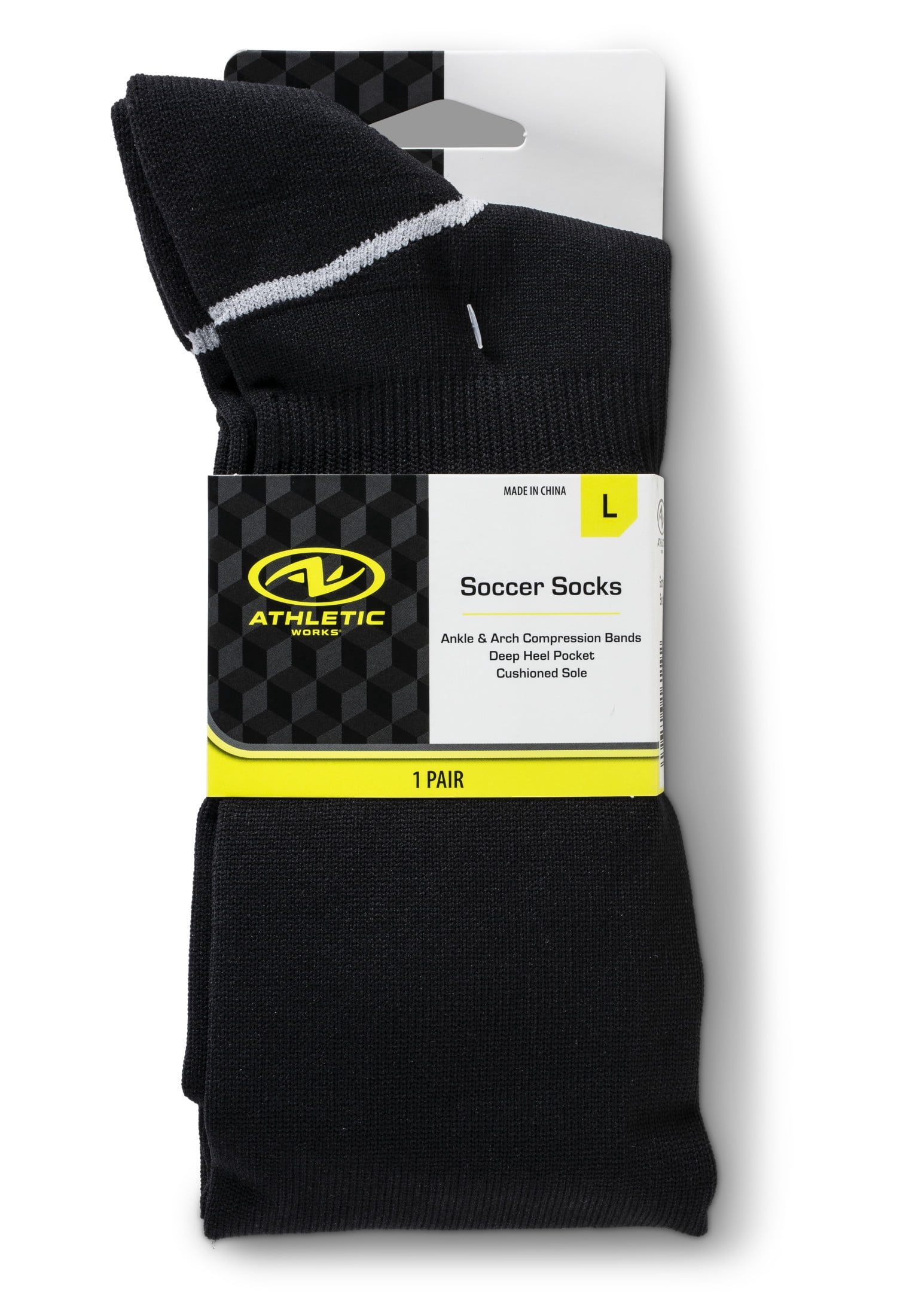 (2 pack) Athletics Works Soccer Socks, Black Unisex Large, Men's 8-12.5, 1 pair