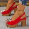 thumbnail image 3 of Platform Heels for Women Fashion Metal Buckle Peep Toe Slingback Sandals Chunky Lug Sole Party Prom Dress Pumps Shoes Red Size 8.5, 3 of 6
