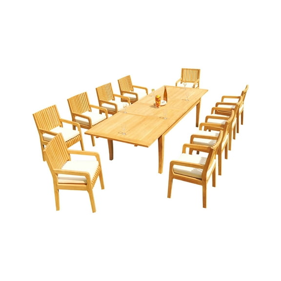 Grade-A Teak Dining Set: 10 Seater 11 Pc: 122" Atnas Rectangle Table And 10 Maldives Arm Chairs Outdoor Patio WholesaleTeak #51ML2811