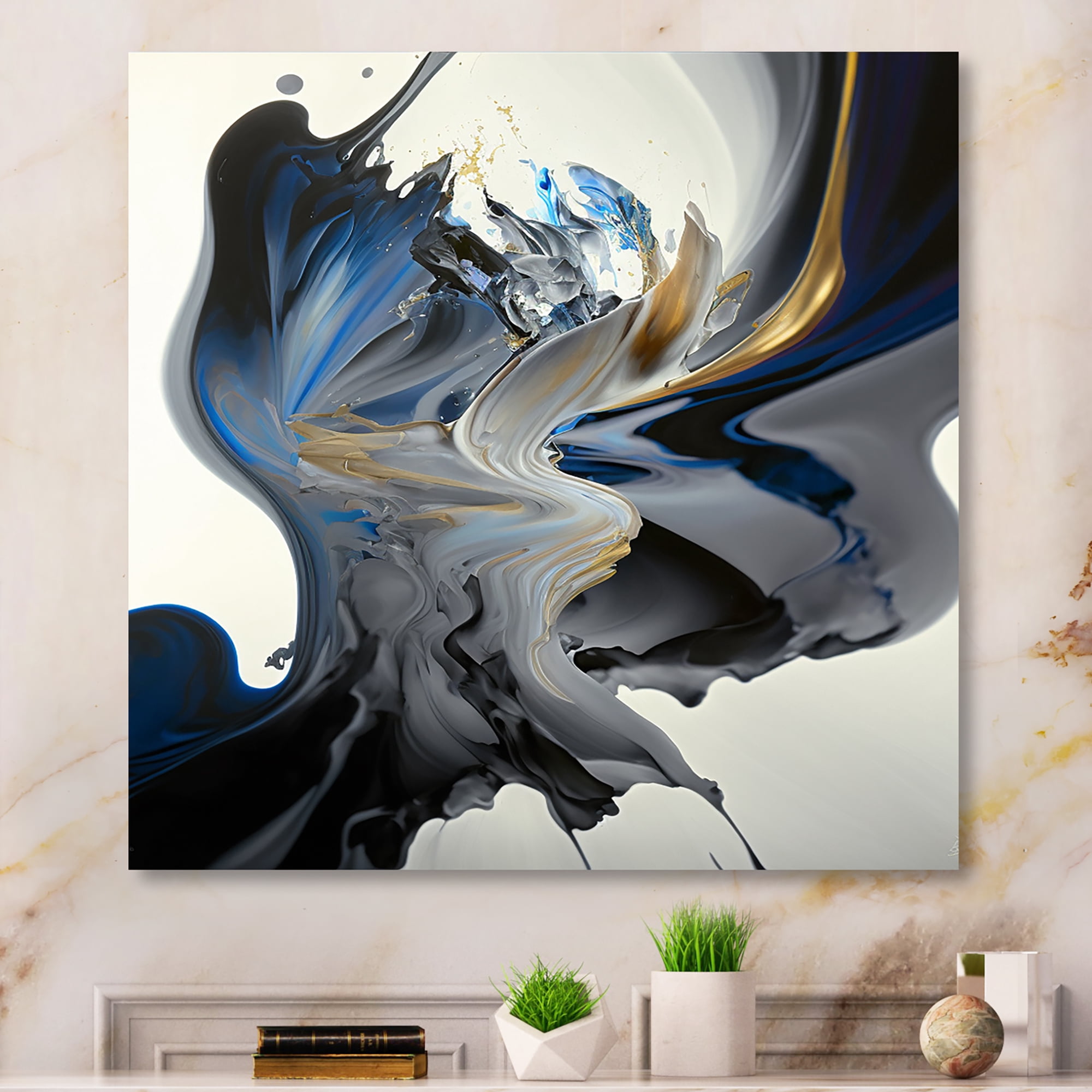 Designart Bright Blue Smooth Abstract I Canvas Wall Art