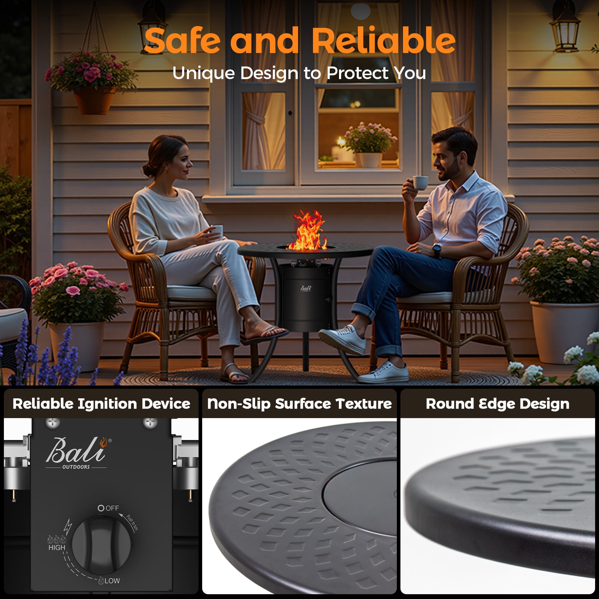 BALI OUTDOORS Dual 1-Pound Propane Fire Pit Table for Outside Patio, 26Inch Black