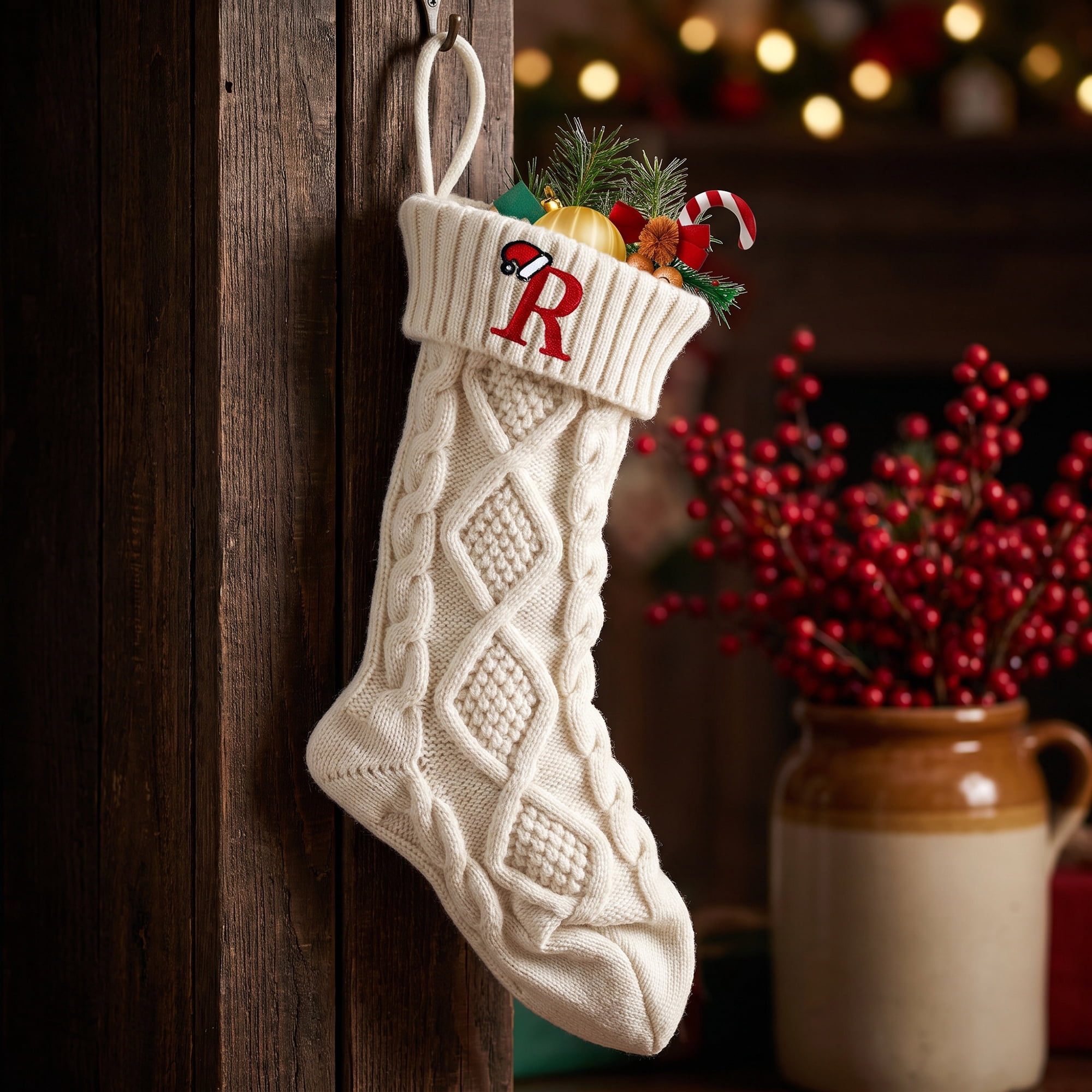 Unique Bargains Canine Bone Christmas Stocking Luxury Puppy Holiday Keepsake Sack Letter R 17"