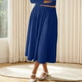 thumbnail image 4 of JGGSPWM Women's Summer Solid Color Casual Skirt Elastic Waist A Line Midi Skirts Swing Long Skirt with Pockets Blue S, 4 of 8