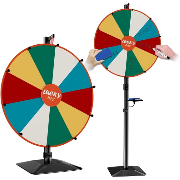 Heavy Duty Prize Wheel, 24 Inch Dual Use Spinning Wheel | Adjustable Tabletop & Floor Stand, 10 Slots, 1Bracket, Dry Erase Kit, Wheel of Fortune Game for Carnival, Casino & Trade Show