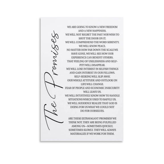 The AA Promises Poster Addiction Recovery Wall Art Canvas for Living Room Bedroom Decor