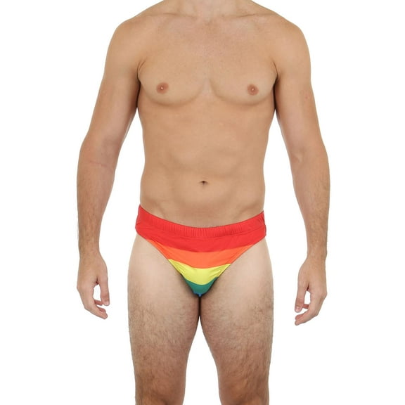 Uzzi Mens Brief Swimwear Colored Swim Suit Beachwear, Rainbow, Size: Large