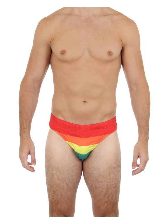 Mens Brief Swimwear Colored Swim Suit Beachwear, Rainbow, Size: Large