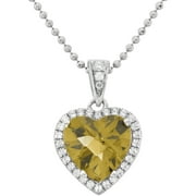 5th & Main Platinum-Plated Sterling Silver Heart-Cut Lemon Quartz Pave CZ Pendant Necklace