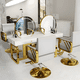 thumbnail image 5 of Sillon Silla Barberia Estetica 360° Moderna Tipo De Respaldo Fijo Gris Y Dorado Redonda, 5 of 6