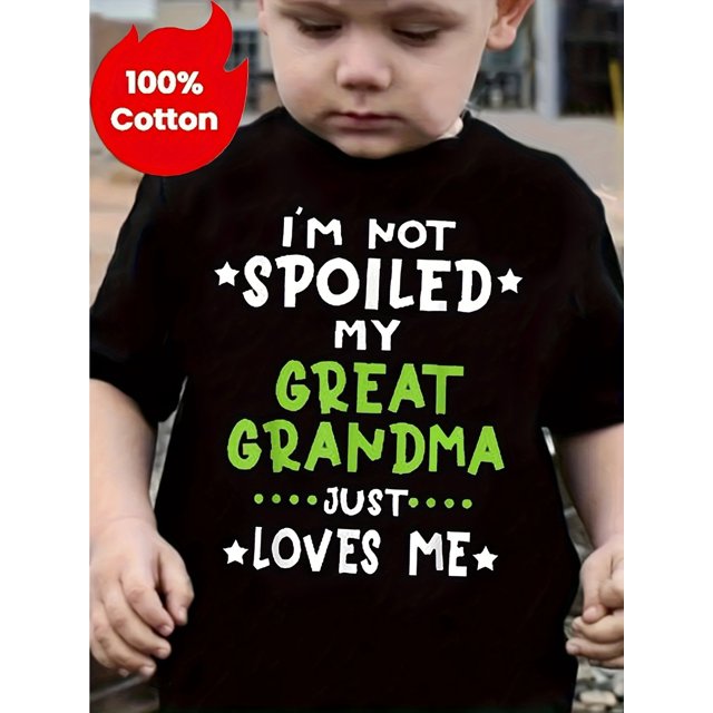 Adorable camiseta de algodón "Mi bisabuela me ama" para niños pequeños: top informal de verano de manga corta con cuello redondo, transpirable y suave.