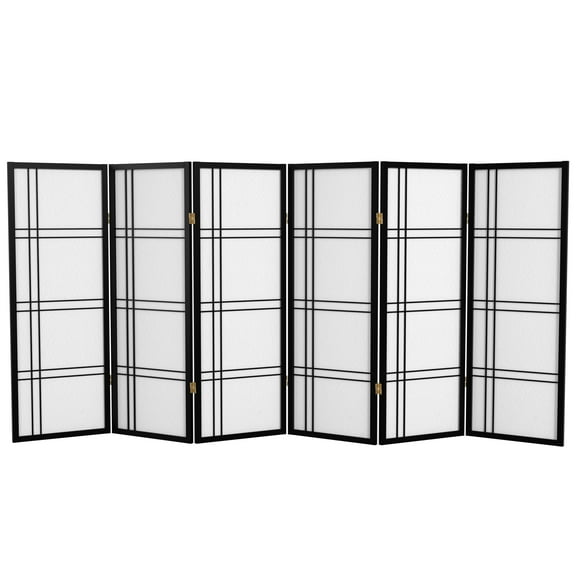 4 ft. Tall Japanese Design Double Cross Lattice Screen - Black - 6 Panels