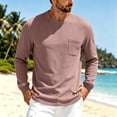 thumbnail image 2 of Men's Long Sleeve Shirts Solid Color Round Neck Waffle Weave Basic Shirt Comfort Slim Fit Casual Sports Pullover Shirt with Pocket, 2 of 5