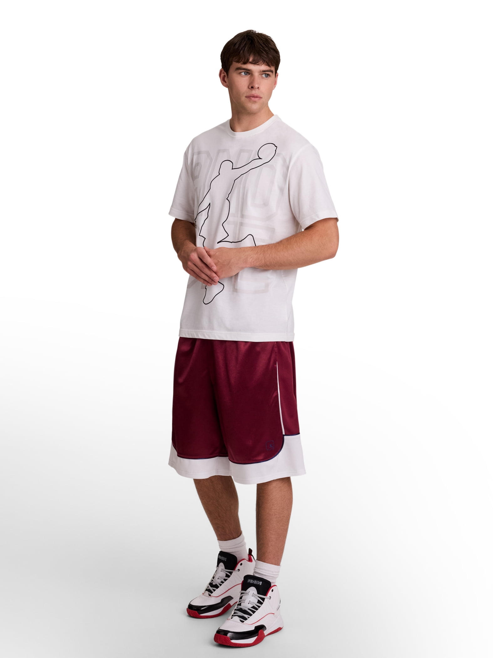 AND1 Men's and Big Men's All Court Colorblock Short, 11" inseam, up to Size 5XL