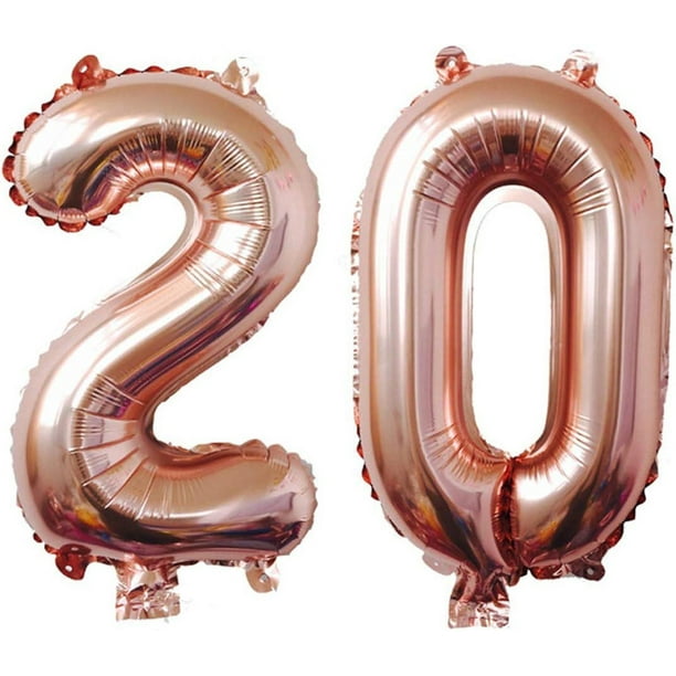 Decoración de Aniversario de 20 Años, Globos de Fiesta Globos de Números de 20 Años Globos de Números para 20 Aniversario de Boda Decoración de Fiesta de Cumpleaños Globos de Helio (20 Oro Rosa)
